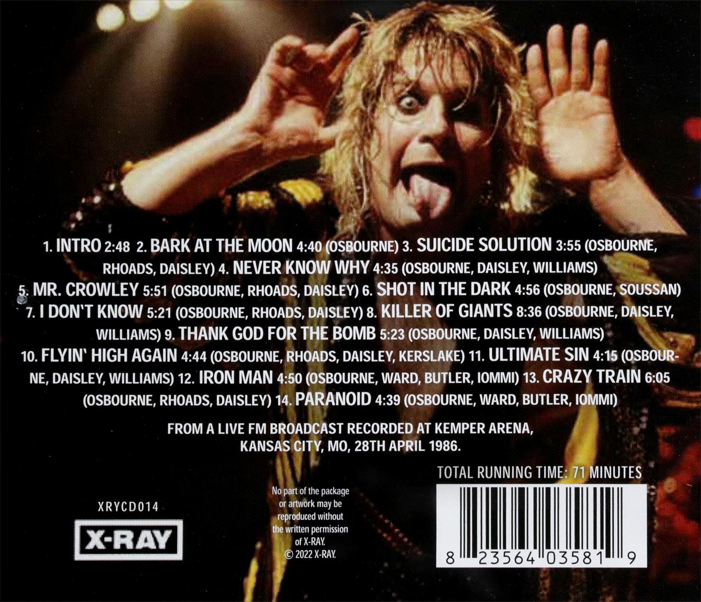 ozzy osbourne kansas city 1986 songs
