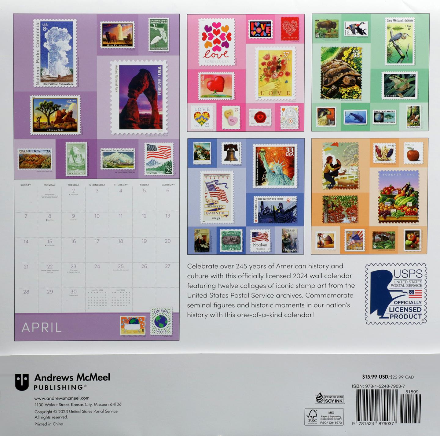 2024 UNITED STATES POSTAL SERVICE STAMP ART CALENDAR