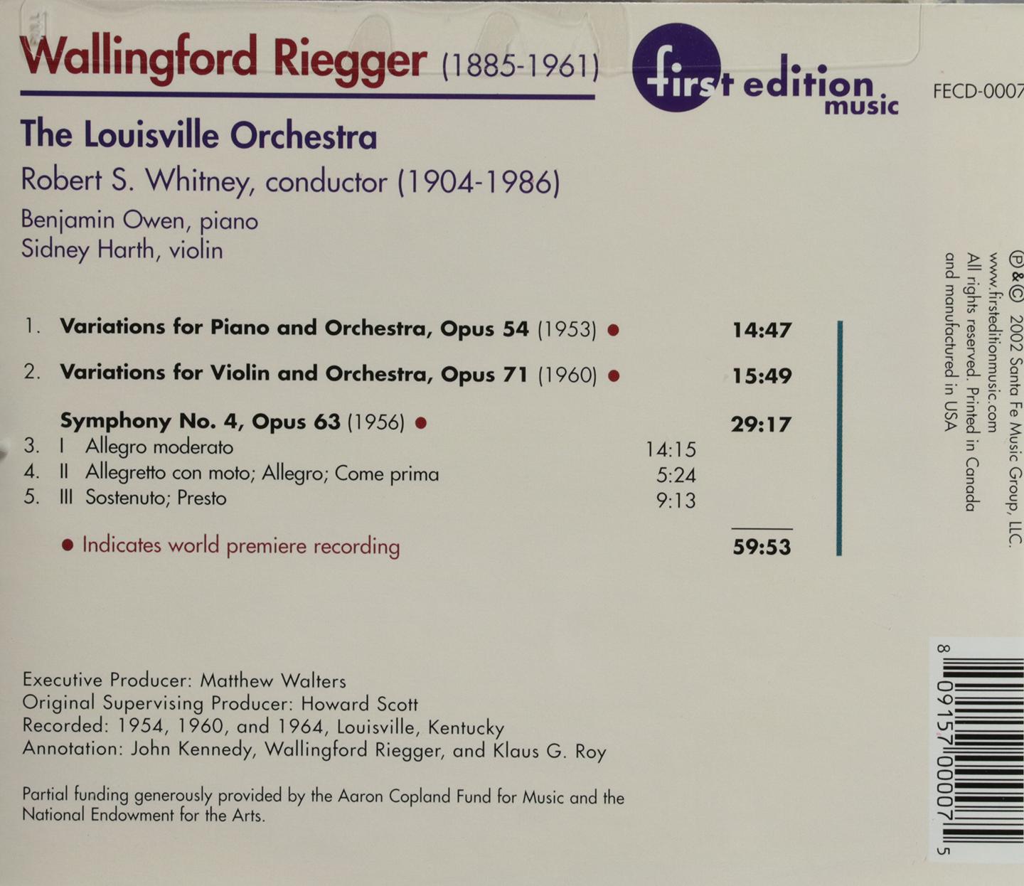 WALLINGFORD RIEGGER: The Louisville Orchestra - HamiltonBook.com