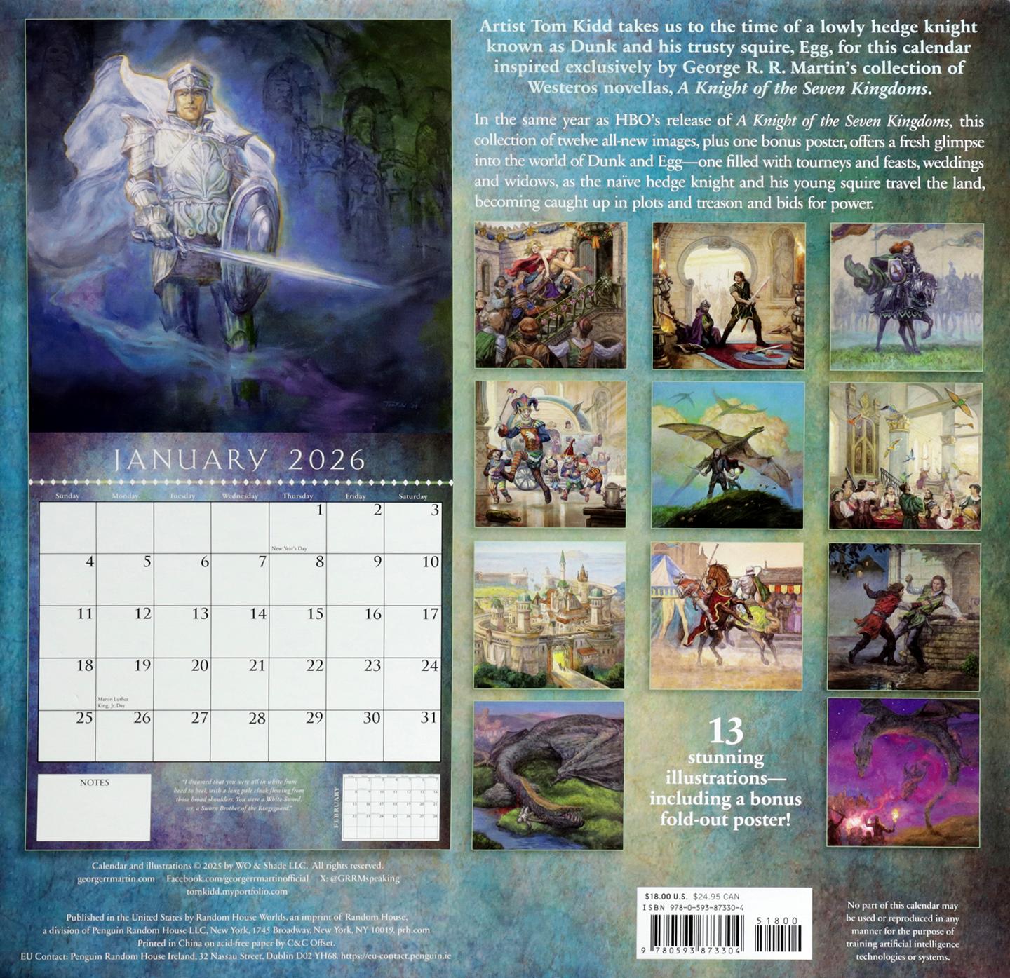 2026 A KNIGHT OF THE SEVEN KINGDOMS CALENDAR - HamiltonBook.com
